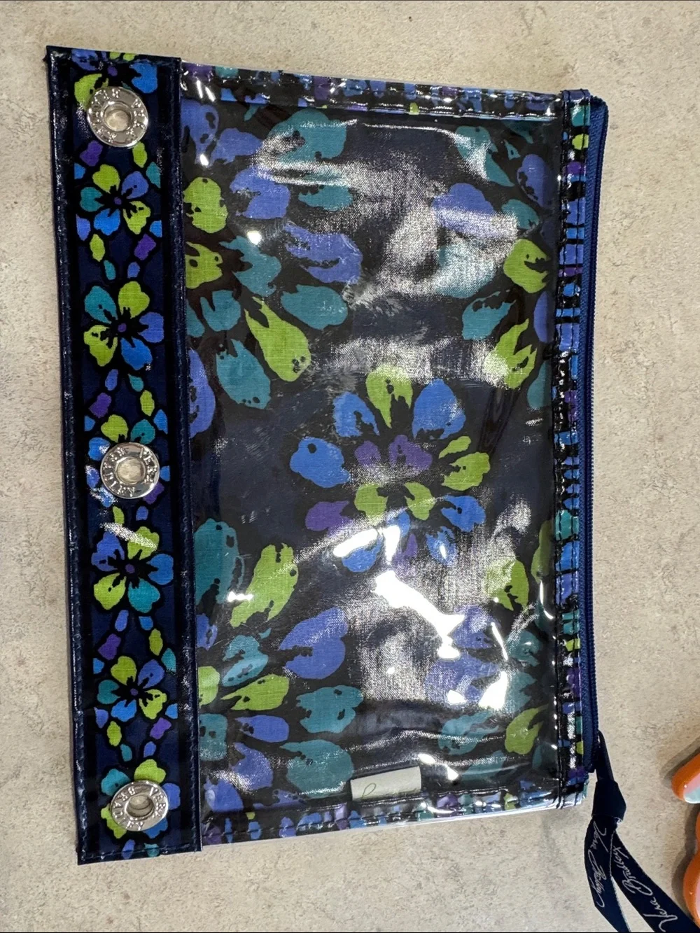 Vera Bradley Clear Floral Cosmetic Pouch in Navy, Teal & Lime